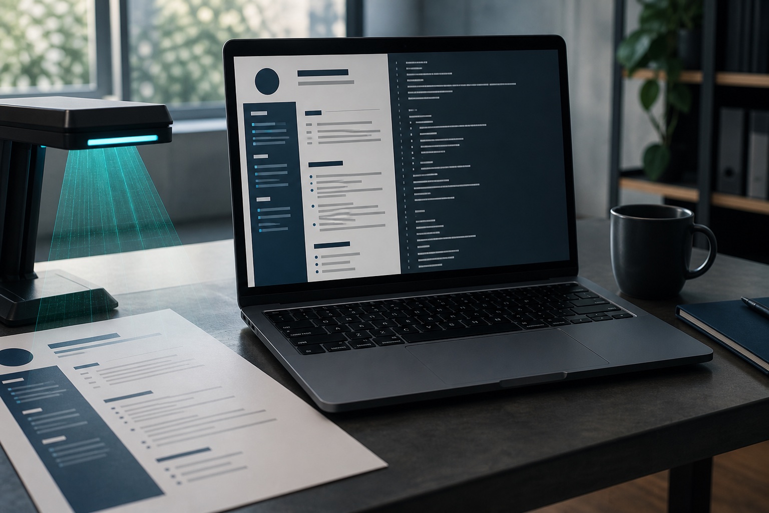Designed resume beside an ATS-style plain-text extraction preview