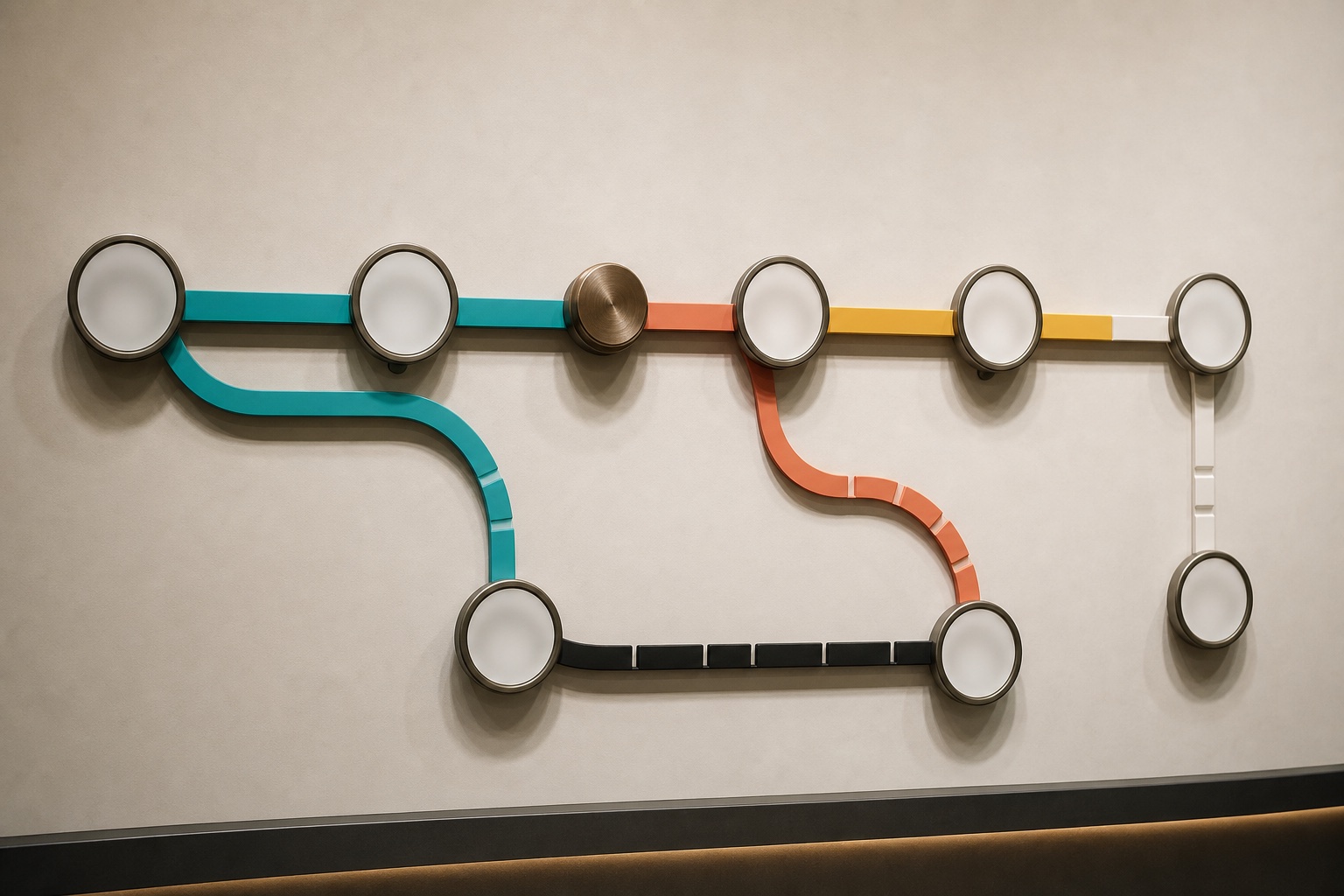 Clear branching application pipeline represented as a physical route map