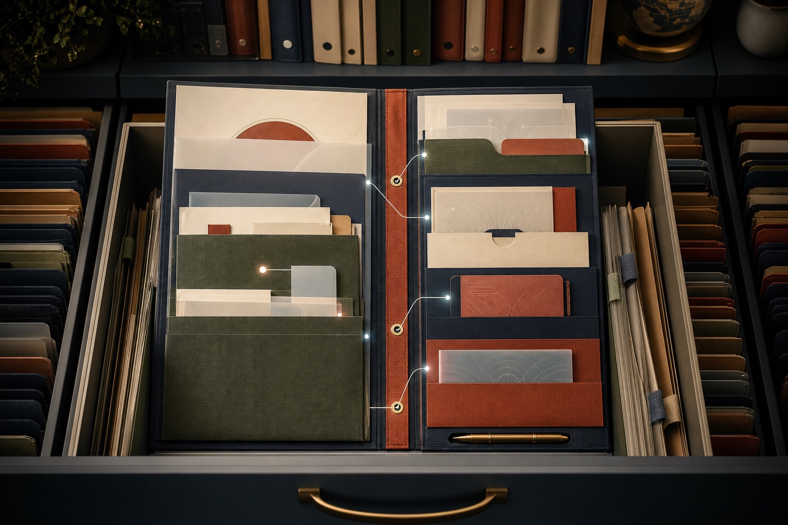 Complete application package organized in an archival system with connected records