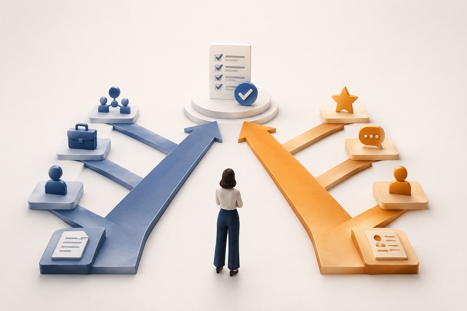 A job seeker compares two application routes that converge on one carefully checked submission