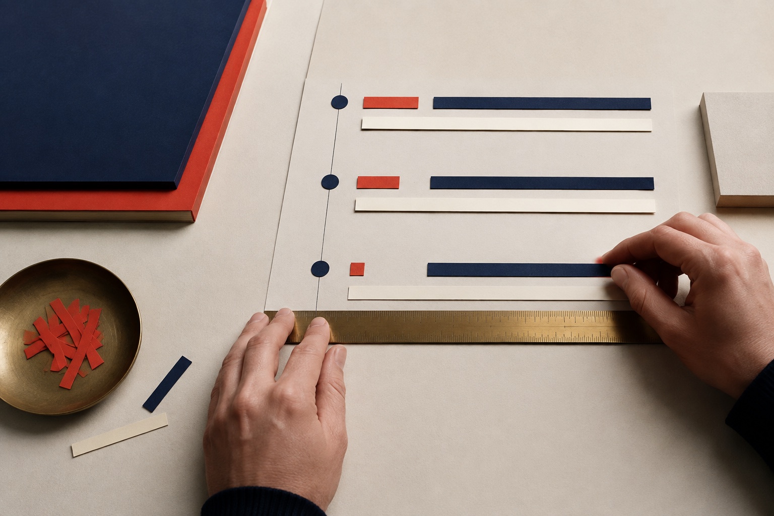 A typesetter aligns month-year, year-only, and exact-date strips on a resume timeline