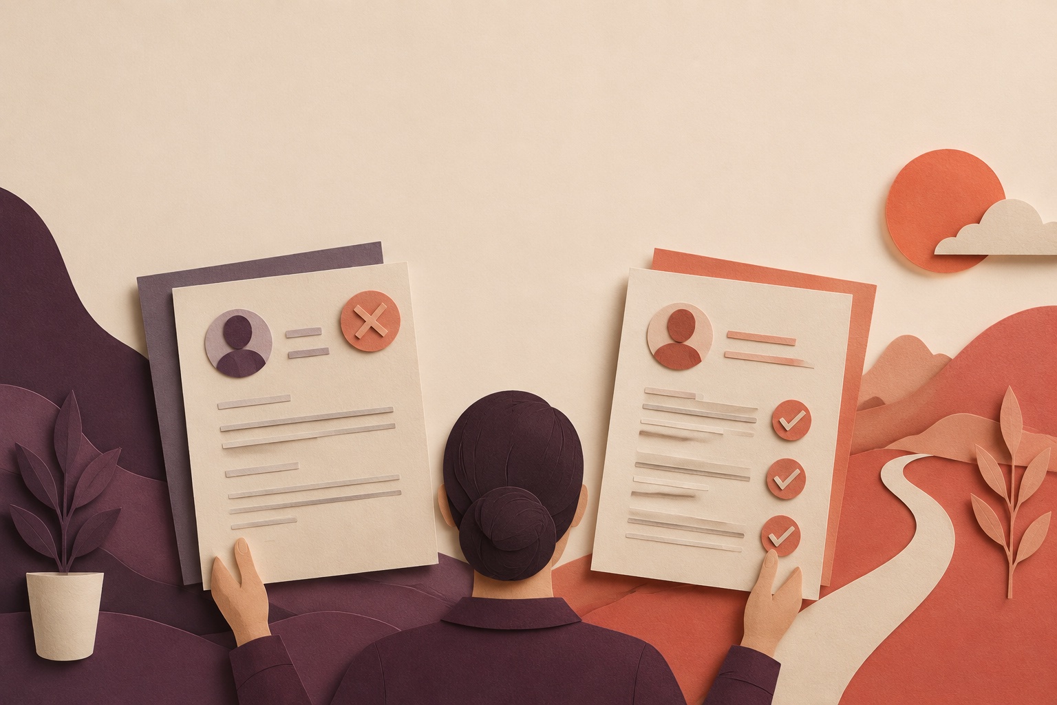 A candidate compares a rejected application with a second version marked by three concrete changes