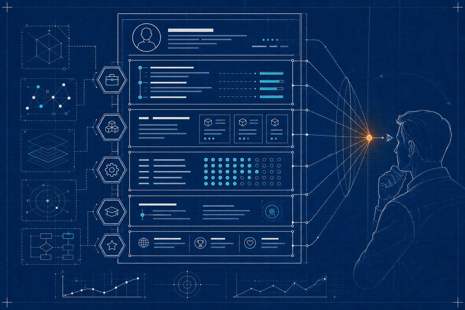 A software engineer resume arranged as a readable system architecture blueprint