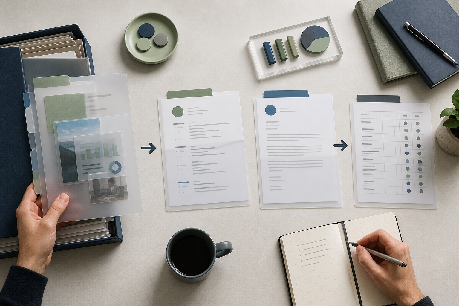 An organized job-application workbench linking evidence, resume, cover letter, and tracking