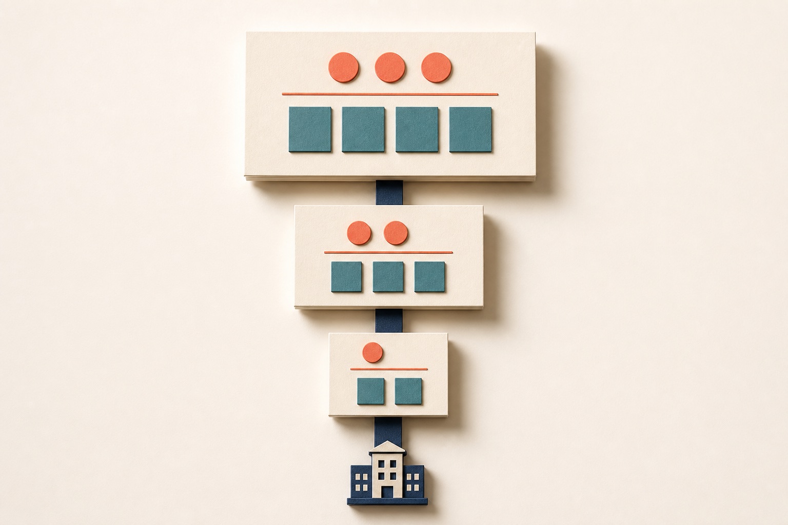 One continuous employer path connecting three role cards with visibly increasing scope