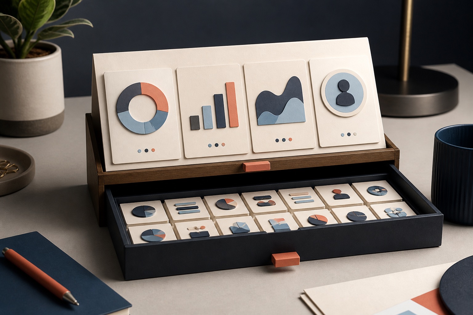A compact physical job-search dashboard with four decision-ready indicators and unused metrics stored away