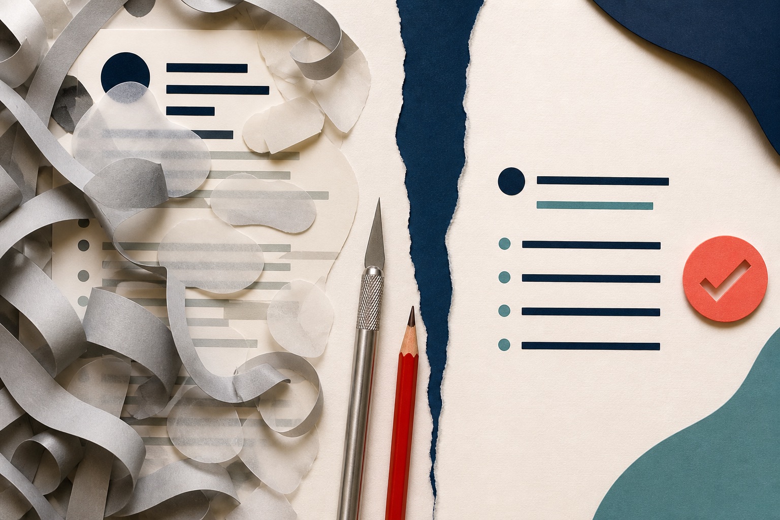 Tangled filler removed from a resume to reveal short direct evidence lines