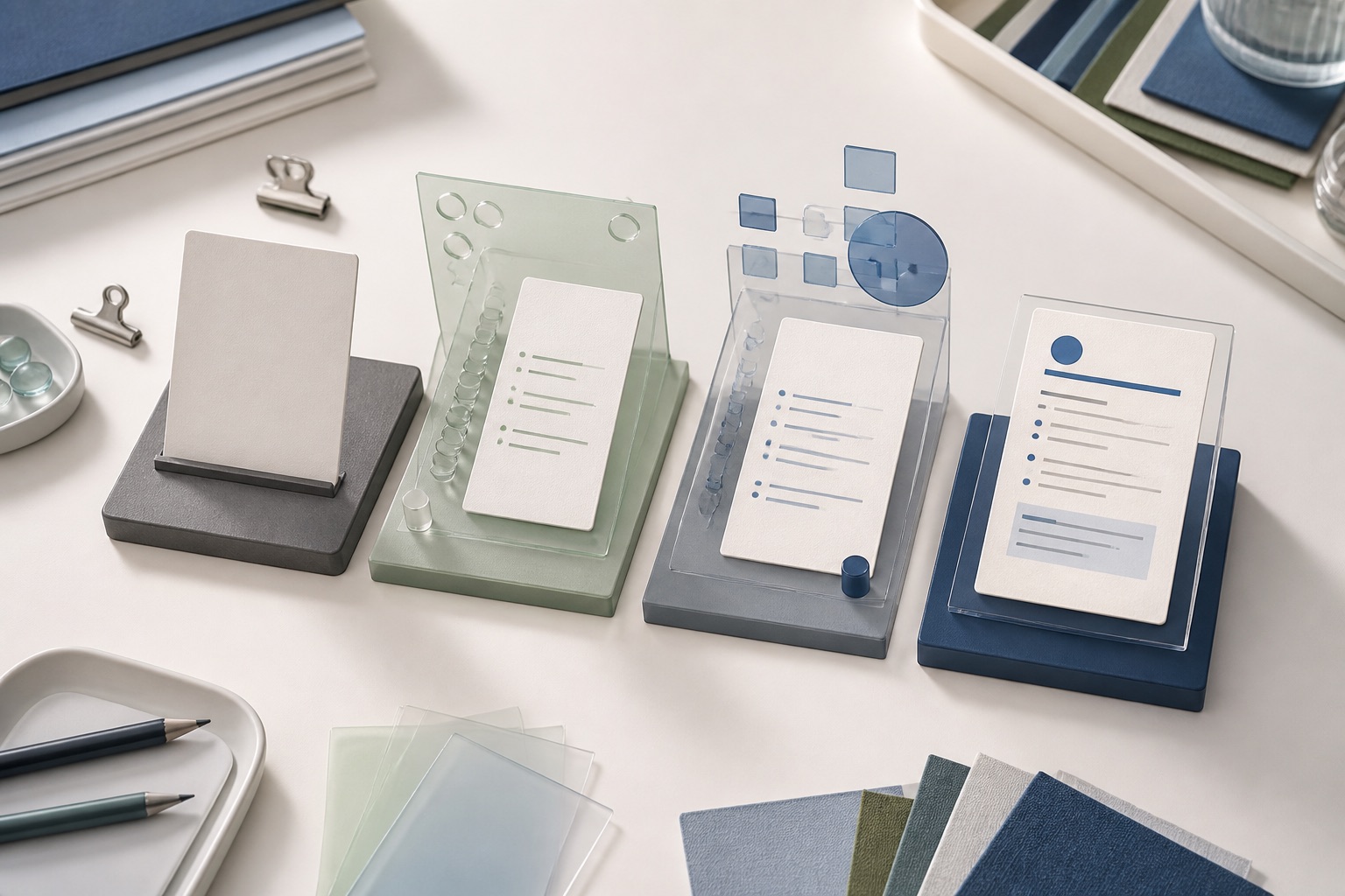 Four physical editing stations transforming a vague duty into a precise resume bullet