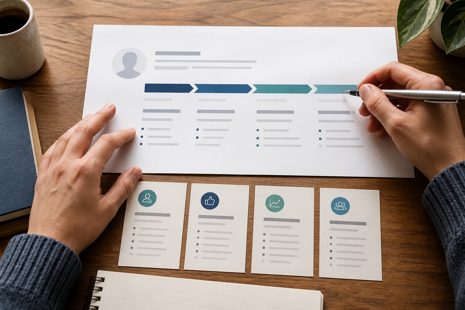 Job seeker comparing several concise headline structures for the top of a resume